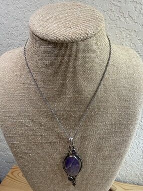 Fashion Jewelry Silver-Tone Amethyst Pendant Necklace - Purple